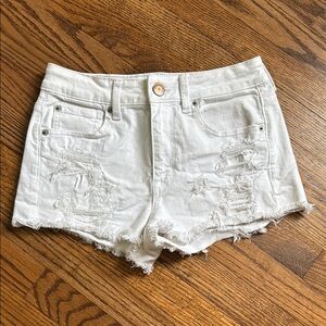 American Eagle Outfitters White Distressed Jean Shorts